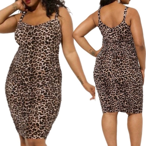 Torrid X Marilyn Monroe Collection Leopard Animal Print Ruched Midi Dress Size 4 - Picture 2 of 9